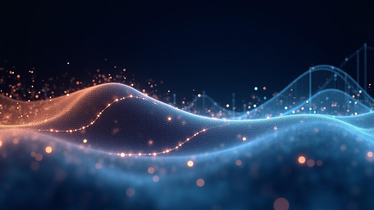 Visualisation de données futuriste montrant une vague de tendance projetée