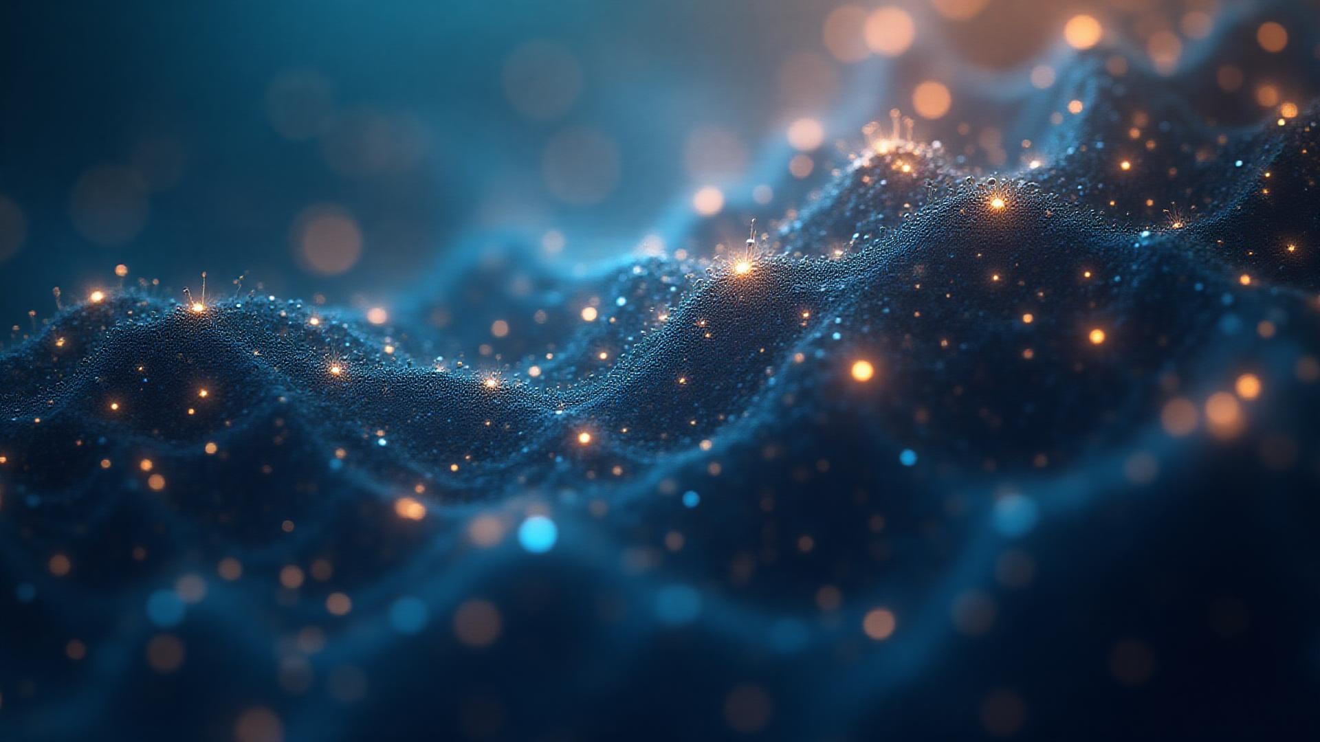 Abstraction de flux de données financiers complexes et de réseaux neuronaux, symbolisant la finance quantitative et l'IA en action.